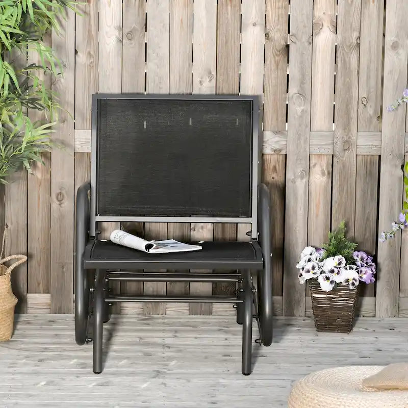 Outsunny Porch Glider, Swing Glider Chair with Breathable Mesh, Curved Armrests and Steel Frame for Garden, Poolside, Balcony