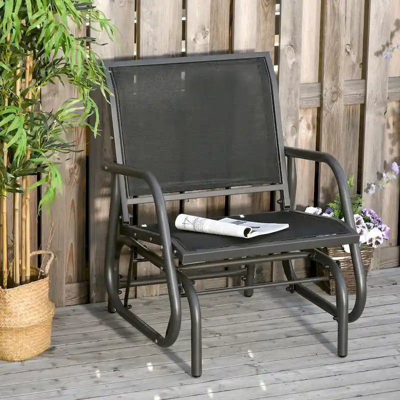 Outsunny Porch Glider, Swing Glider Chair with Breathable Mesh, Curved Armrests and Steel Frame for Garden, Poolside, Balcony