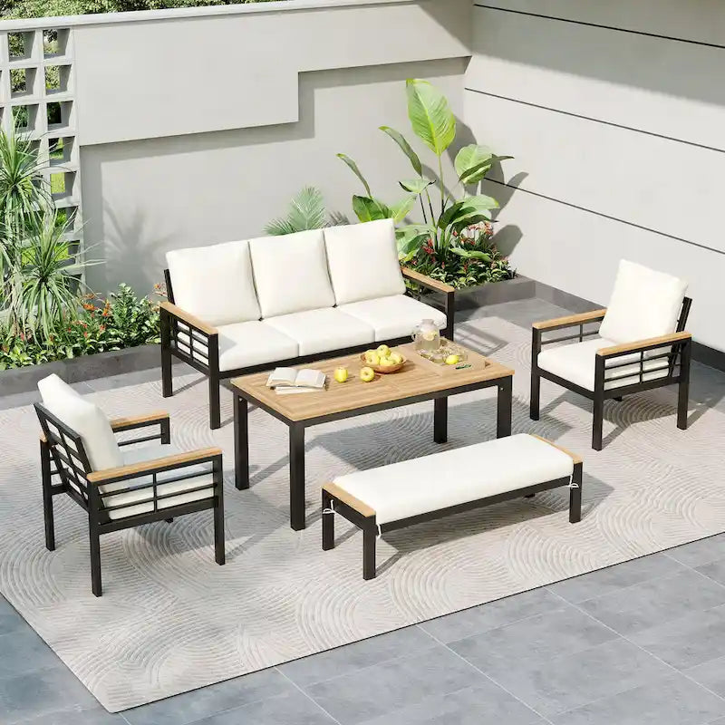 5 Pieces Outdoor Conversation Sets with Cushions