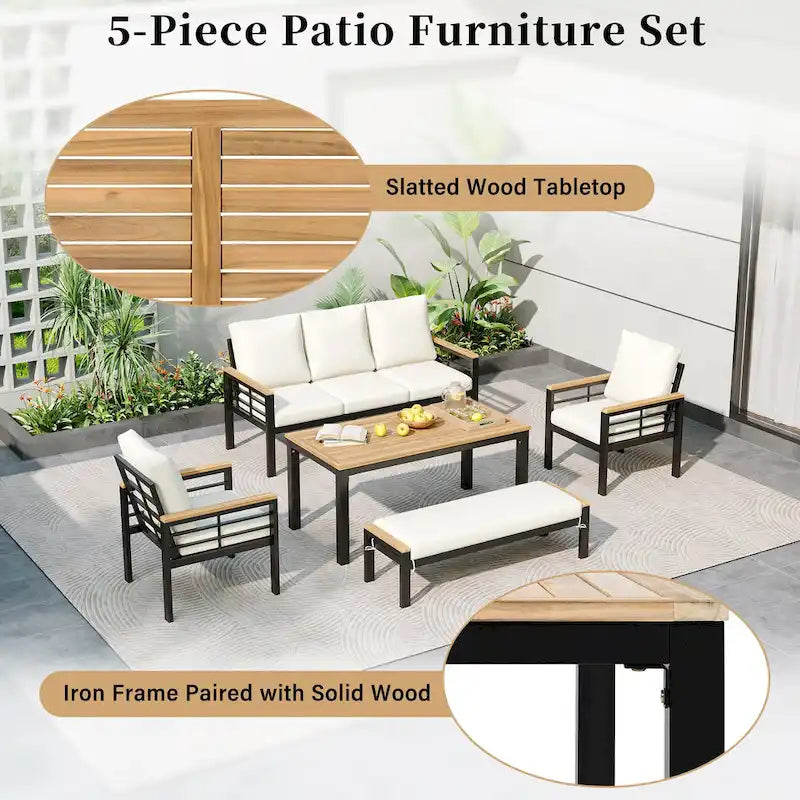 5 Pieces Outdoor Conversation Sets with Cushions