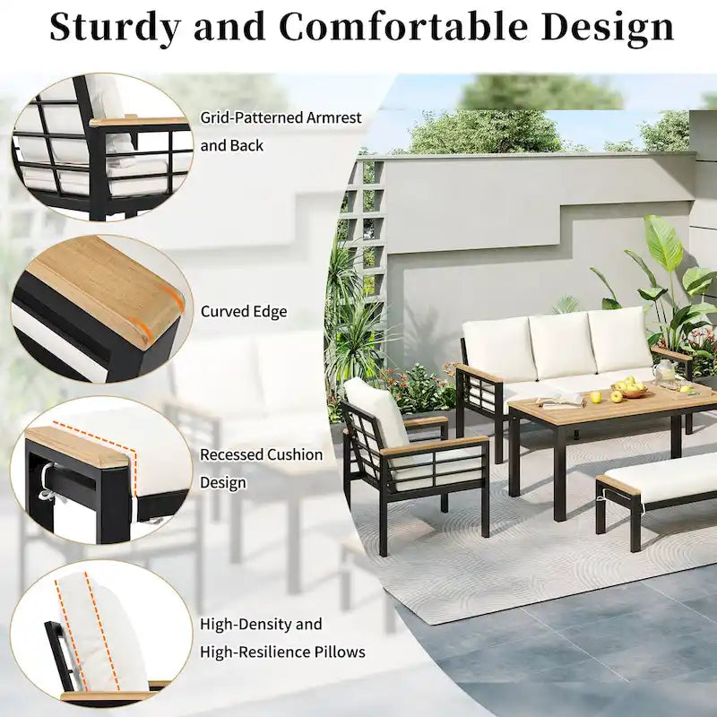 5 Pieces Outdoor Conversation Sets with Cushions