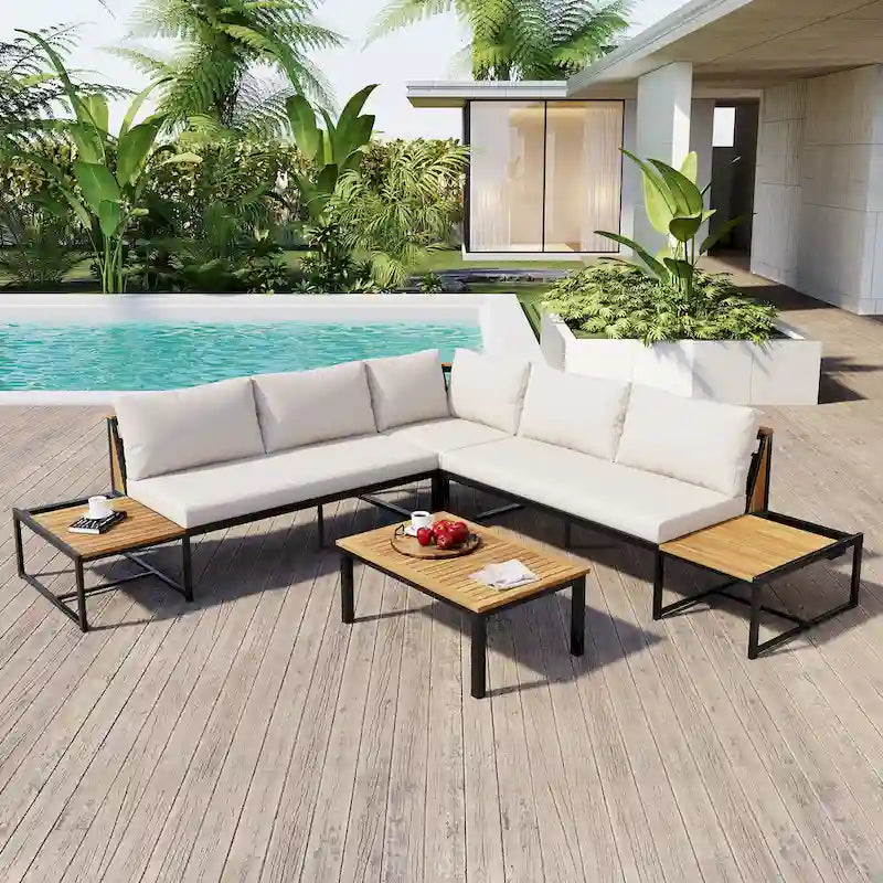 4 Pieces Outdoor Sofa Set with Waterproof Cushions