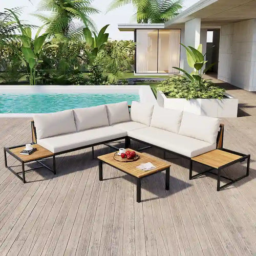 4 Pieces Outdoor Sofa Set with Waterproof Cushions