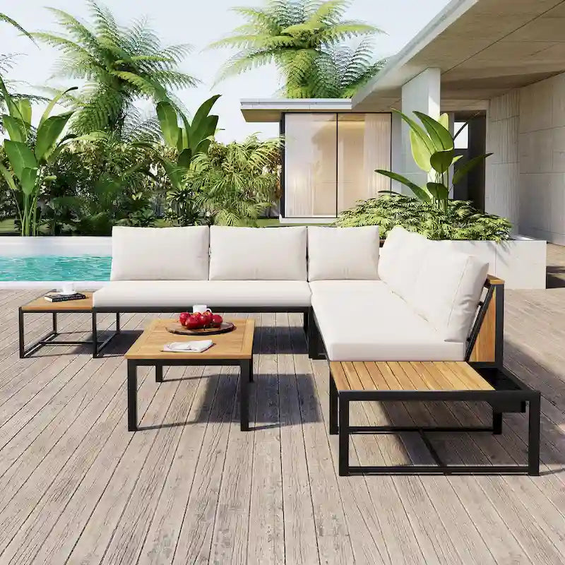 4 Pieces Outdoor Sofa Set with Waterproof Cushions