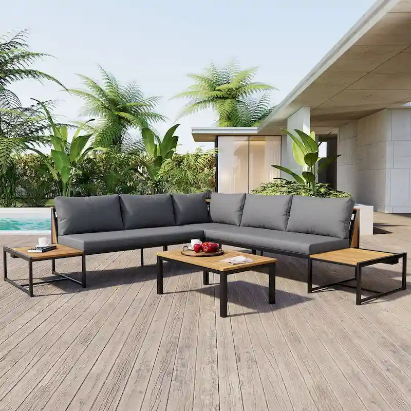 4 Pieces Outdoor Sofa Set with Waterproof Cushions
