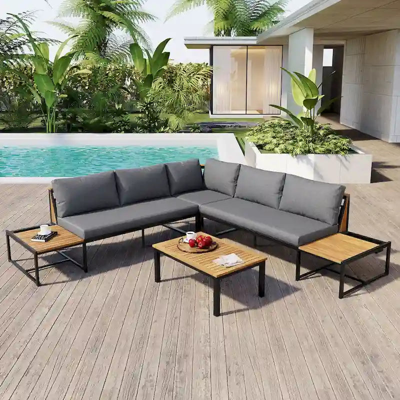4 Pieces Outdoor Sofa Set with Waterproof Cushions