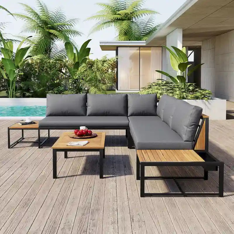 4 Pieces Outdoor Sofa Set with Waterproof Cushions