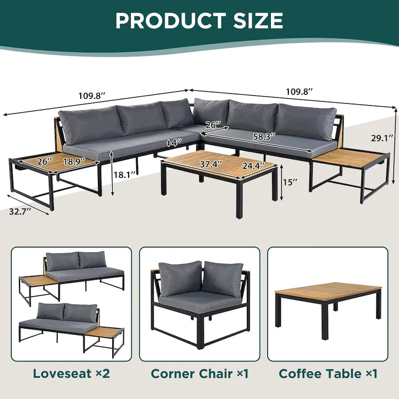 4 Pieces Outdoor Sofa Set with Waterproof Cushions