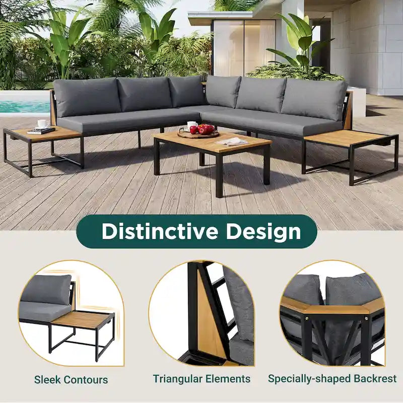 4 Pieces Outdoor Sofa Set with Waterproof Cushions