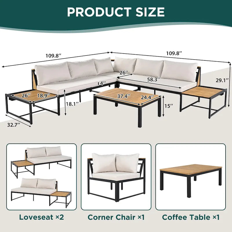 4 Pieces Outdoor Sofa Set with Waterproof Cushions