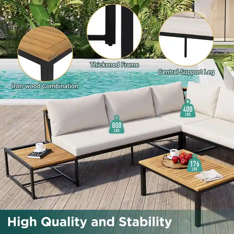 4 Pieces Outdoor Sofa Set with Waterproof Cushions