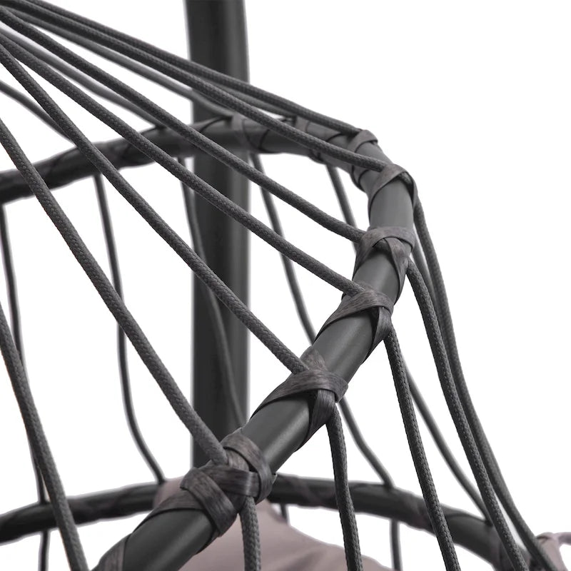 outdoor patio Wicker Hanging Chair Swing Chair Patio Egg Chair UV Resistant Dark grey cushion Aluminum frame