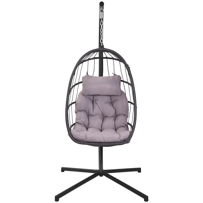 outdoor patio Wicker Hanging Chair Swing Chair Patio Egg Chair UV Resistant Dark grey cushion Aluminum frame