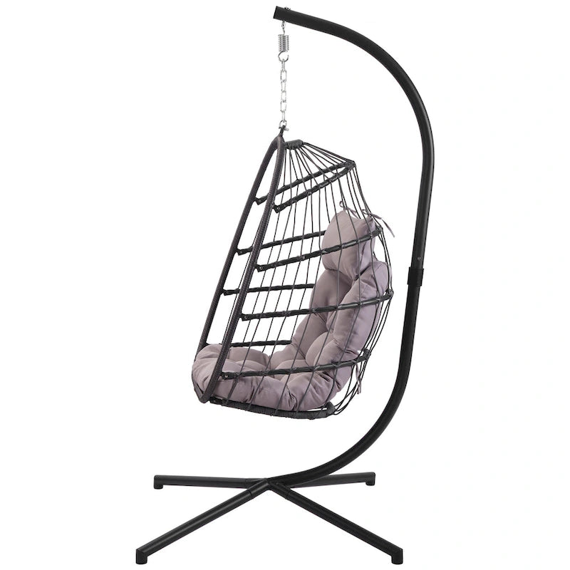 outdoor patio Wicker Hanging Chair Swing Chair Patio Egg Chair UV Resistant Dark grey cushion Aluminum frame