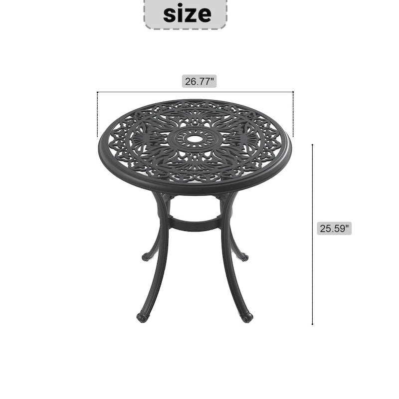 GDFStudio - Carter Outdoor Cast Aluminum Round Table with Classic Detailing and Umbrella Hole