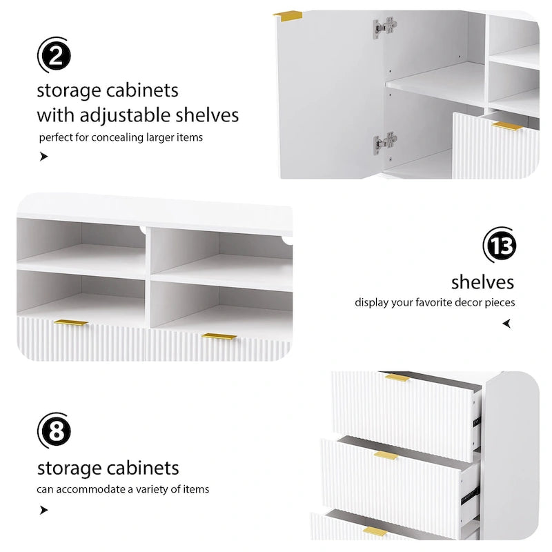 White 112.5 Entertainment Wall Unit with 13 Shelves, 8 Drawers and 2 Cabinets for TVs Up to 70