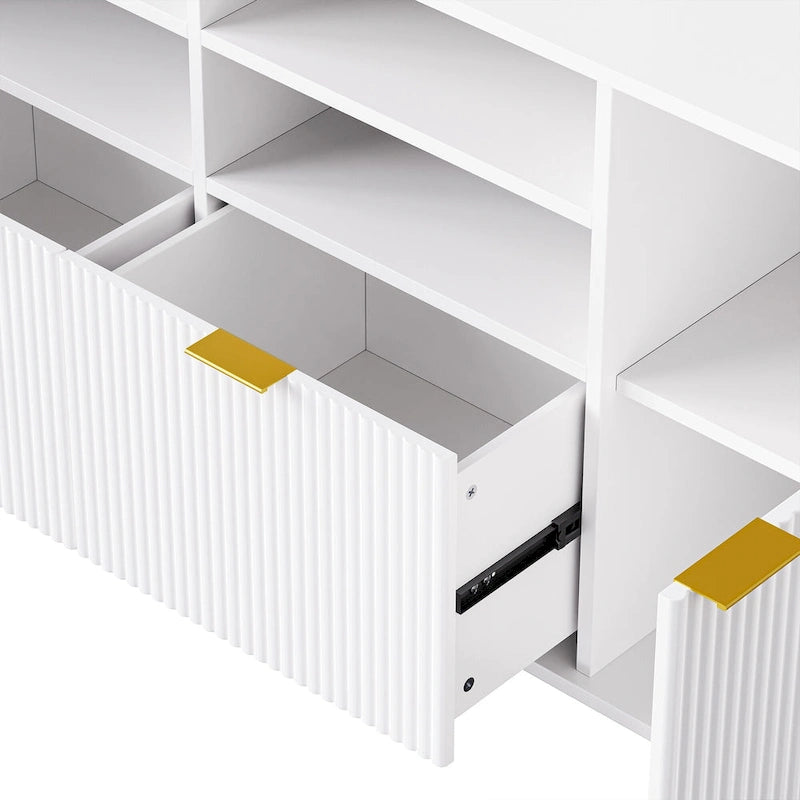 White 112.5 Entertainment Wall Unit with 13 Shelves, 8 Drawers and 2 Cabinets for TVs Up to 70