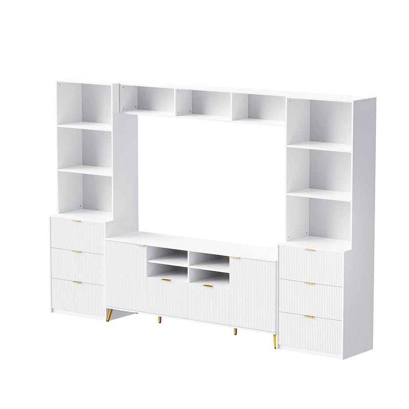 White 112.5 Entertainment Wall Unit with 13 Shelves, 8 Drawers and 2 Cabinets for TVs Up to 70