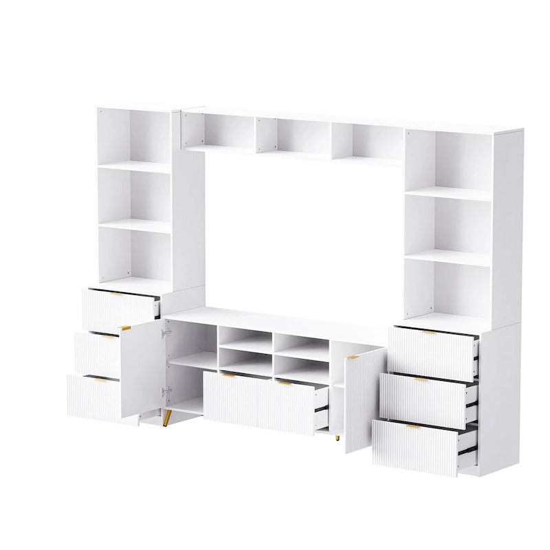 White 112.5 Entertainment Wall Unit with 13 Shelves, 8 Drawers and 2 Cabinets for TVs Up to 70