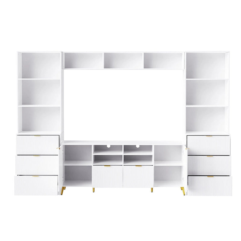 White 112.5 Entertainment Wall Unit with 13 Shelves, 8 Drawers and 2 Cabinets for TVs Up to 70