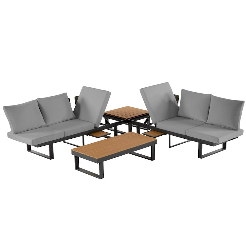 Outdoor Modular Sectional Sofa Set with Coffee Table, Side Table, and Adjustable Reclining Seats