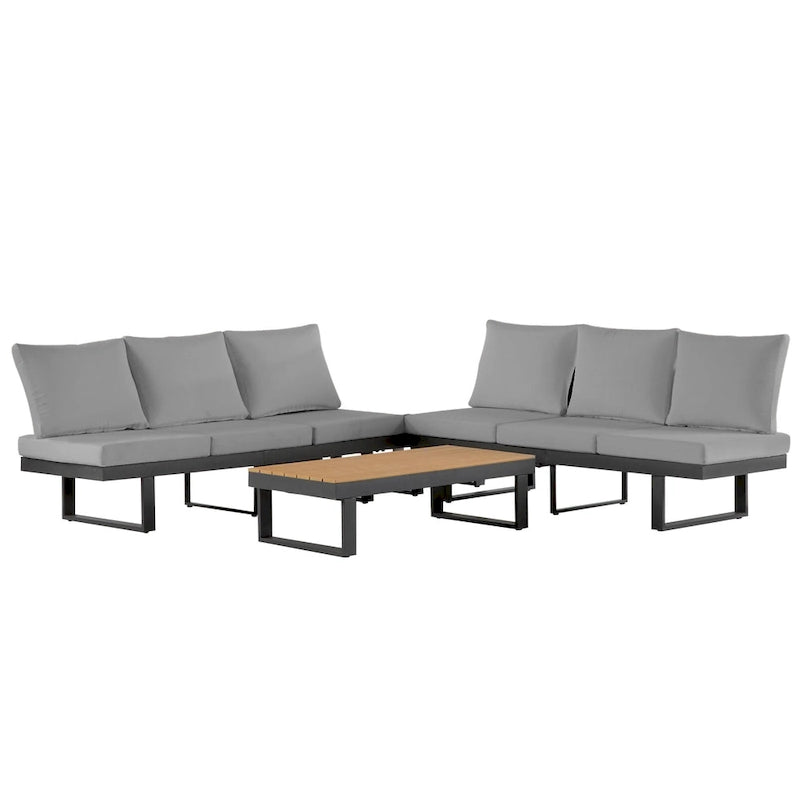 Outdoor Modular Sectional Sofa Set with Coffee Table, Side Table, and Adjustable Reclining Seats