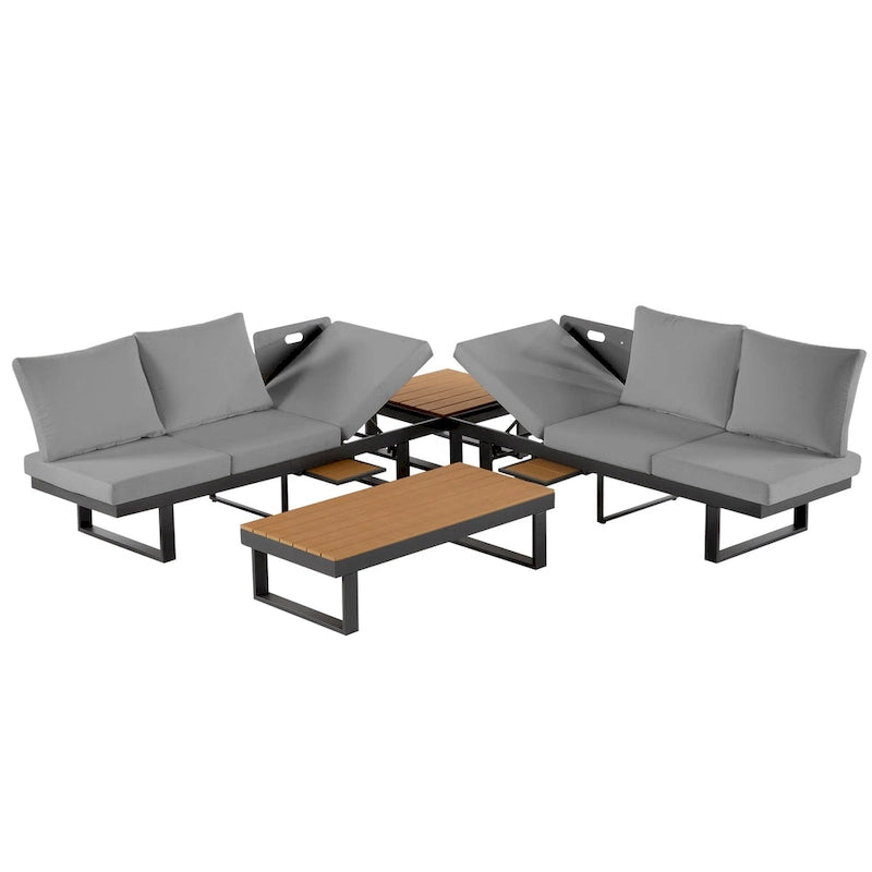 Outdoor Modular Sectional Sofa Set with Coffee Table, Side Table, and Adjustable Reclining Seats