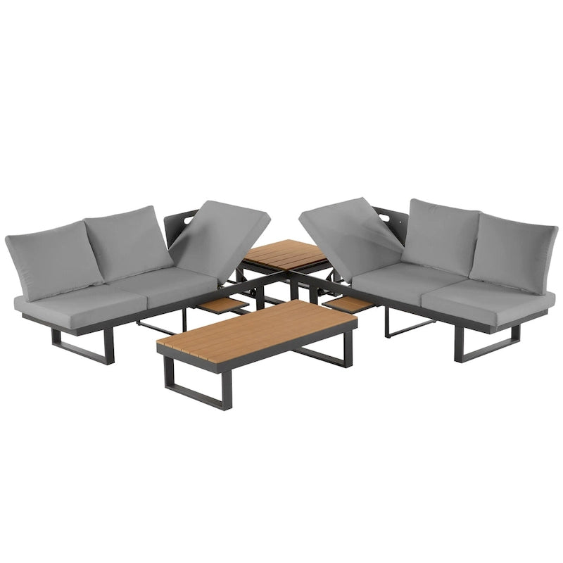 Outdoor Modular Sectional Sofa Set with Coffee Table, Side Table, and Adjustable Reclining Seats