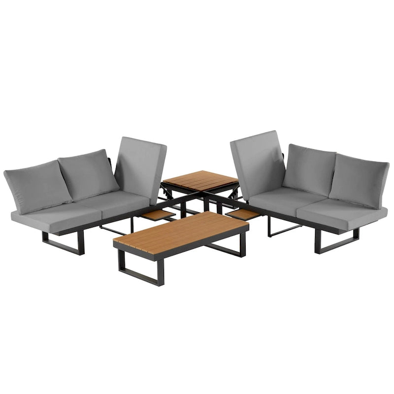 Outdoor Modular Sectional Sofa Set with Coffee Table, Side Table, and Adjustable Reclining Seats