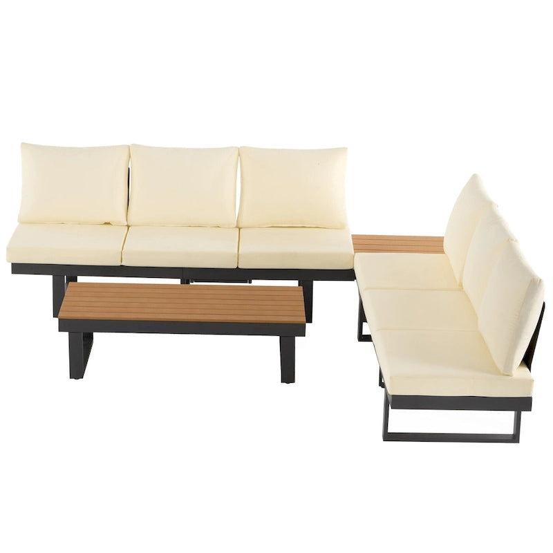 Outdoor Modular Sectional Sofa Set with Coffee Table, Side Table, and Adjustable Reclining Seats