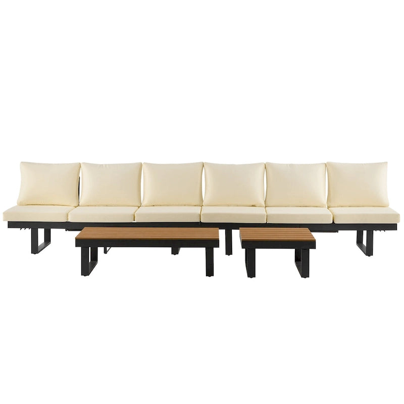 Outdoor Modular Sectional Sofa Set with Coffee Table, Side Table, and Adjustable Reclining Seats