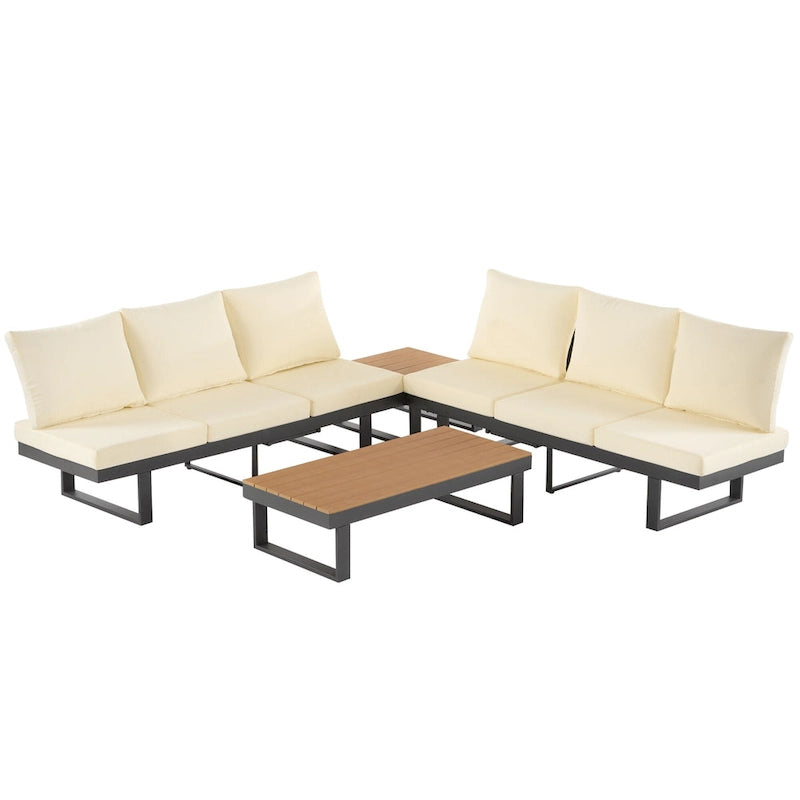Outdoor Modular Sectional Sofa Set with Coffee Table, Side Table, and Adjustable Reclining Seats