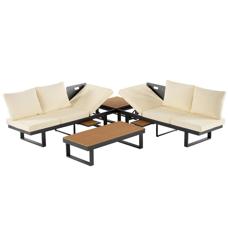 Outdoor Modular Sectional Sofa Set with Coffee Table, Side Table, and Adjustable Reclining Seats