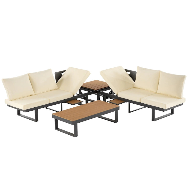 Outdoor Modular Sectional Sofa Set with Coffee Table, Side Table, and Adjustable Reclining Seats