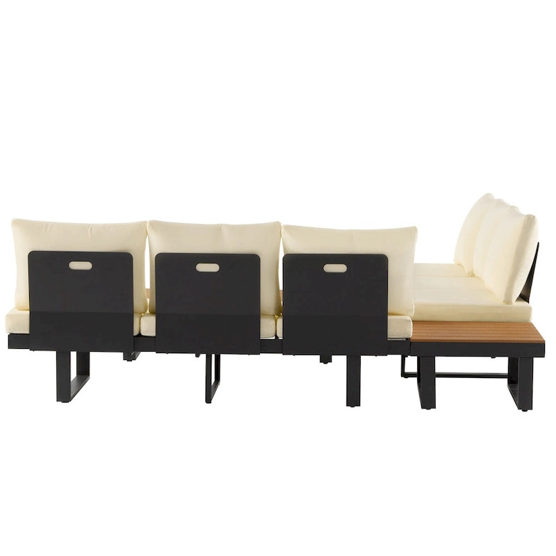 Outdoor Modular Sectional Sofa Set with Coffee Table, Side Table, and Adjustable Reclining Seats