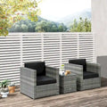 Outsunny 3-Piece Patio Wicker Bistro Set, Outdoor All-hand Weave PE Rattan Conservatory Garden Porch Furniture w/ Coffee Table