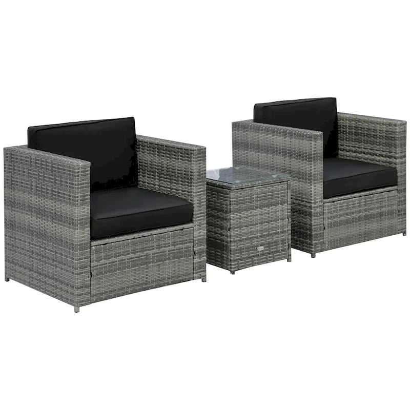 Outsunny 3-Piece Patio Wicker Bistro Set, Outdoor All-hand Weave PE Rattan Conservatory Garden Porch Furniture w/ Coffee Table