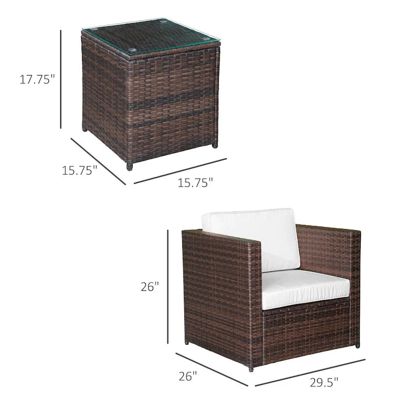 Outsunny 3-Piece Patio Wicker Bistro Set, Outdoor All-hand Weave PE Rattan Conservatory Garden Porch Furniture w/ Coffee Table