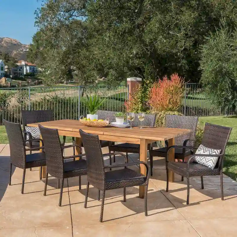Christopher Knight Home Lambert Outdoor Wicker and Wood Expandable Rectangular Dining Set