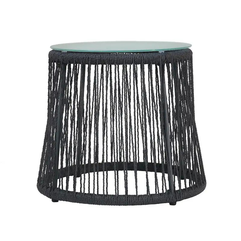 Southport Outdoor Steel and Rope Side Table with Tempered Glass Table Top by Christopher Knight Home