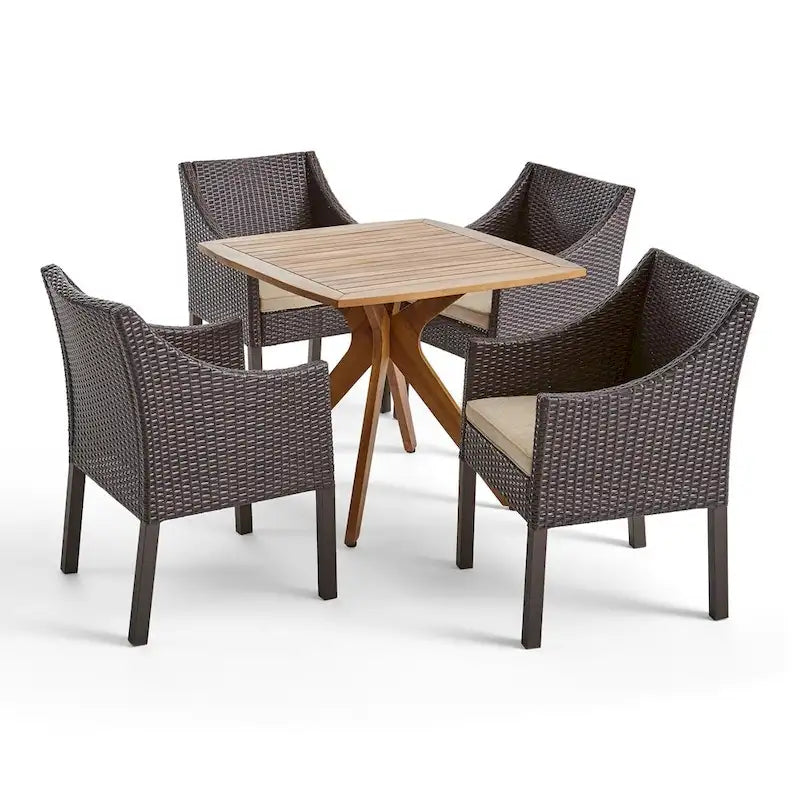 Taquile Outdoor 5 Piece Wood and Wicker Dining Set by Christopher Knight Home