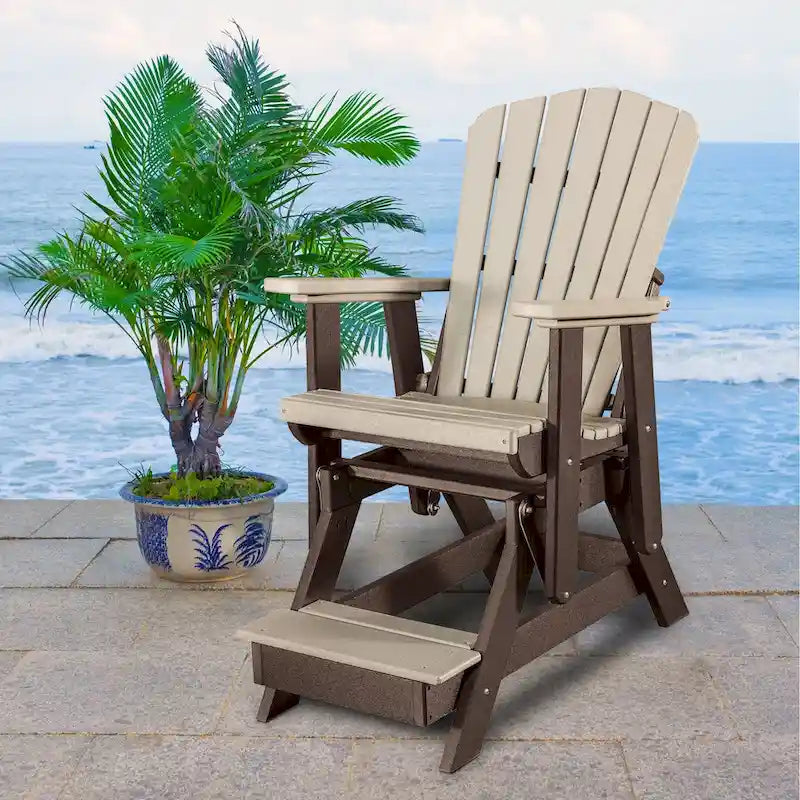 OS Home and Office Model Double Balcony Height Glider with Center Table in Weatherwood and Tudor Brown - N/A