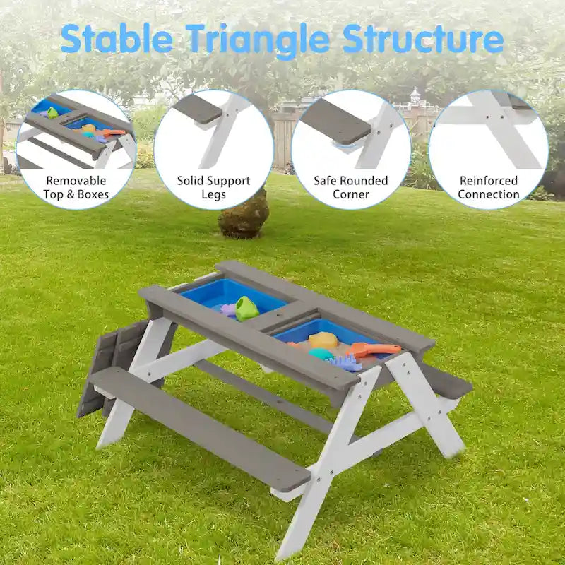 3-In-1 Kids Outdoor Wooden Picnic Table with Umbrella
