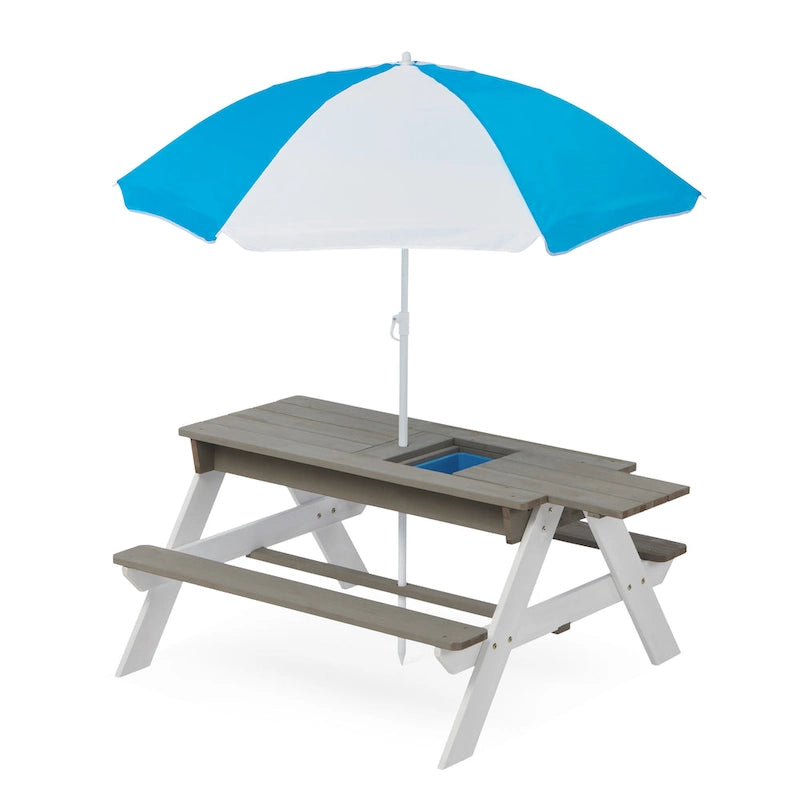 3-In-1 Kids Outdoor Wooden Picnic Table with Umbrella