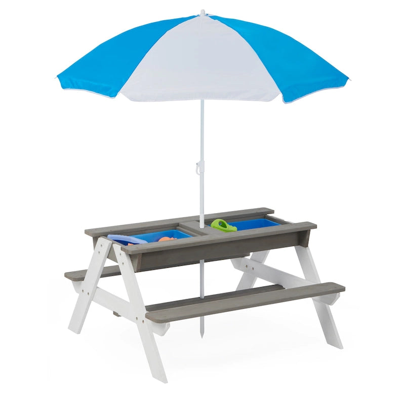 3-In-1 Kids Outdoor Wooden Picnic Table with Umbrella