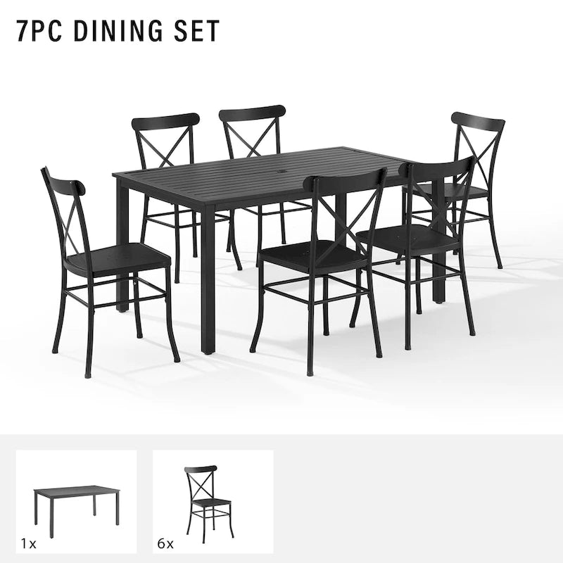 Crosley Astrid 7Pc Outdoor Metal Dining Set - 86 x109 x34.88
