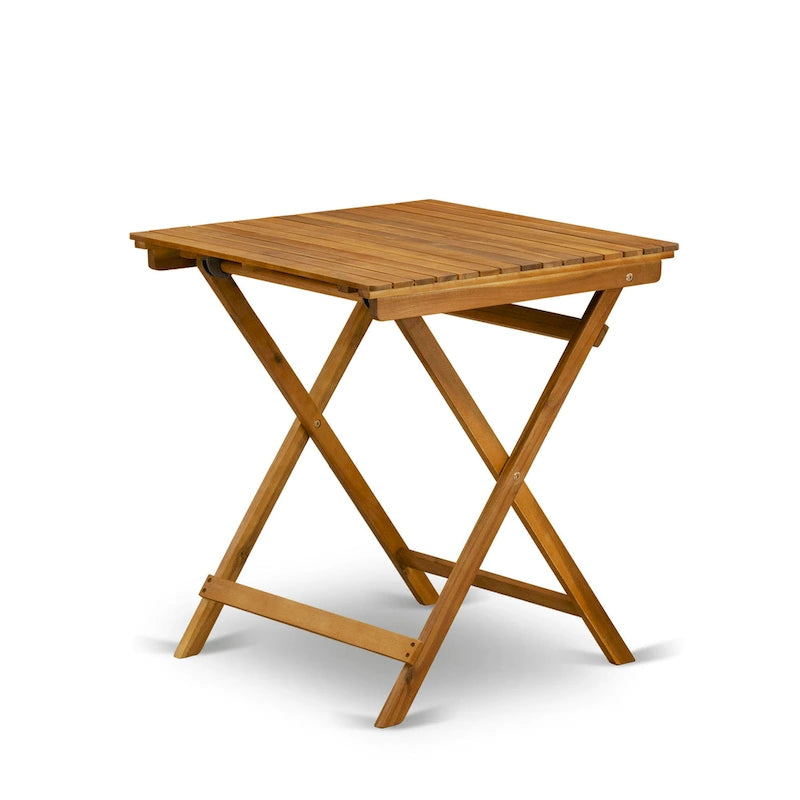 East West Furniture 3 Piece Wood Folding Table Set- a Outdoor Acacia Wood Coffee Table and 2 Folding Side Chairs, Natural Oil
