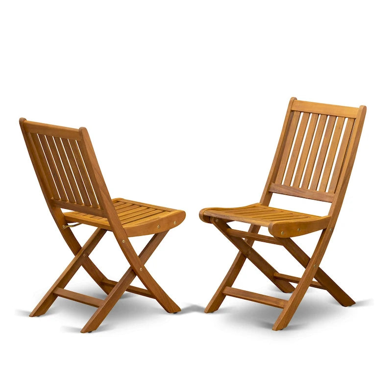 East West Furniture 3 Piece Wood Folding Table Set- a Outdoor Acacia Wood Coffee Table and 2 Folding Side Chairs, Natural Oil