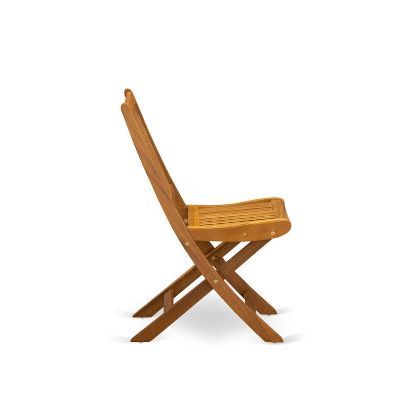 East West Furniture 3 Piece Wood Folding Table Set- a Outdoor Acacia Wood Coffee Table and 2 Folding Side Chairs, Natural Oil
