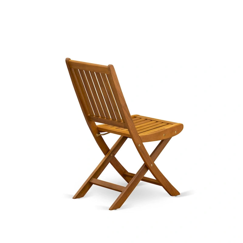 East West Furniture 3 Piece Wood Folding Table Set- a Outdoor Acacia Wood Coffee Table and 2 Folding Side Chairs, Natural Oil